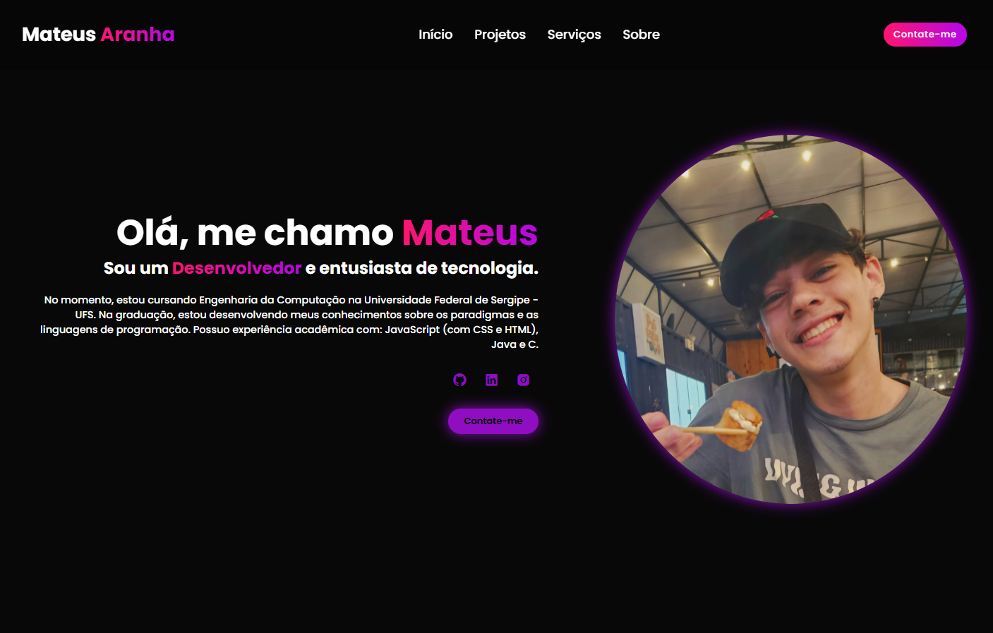 Tela inicial deste Site Portfólio